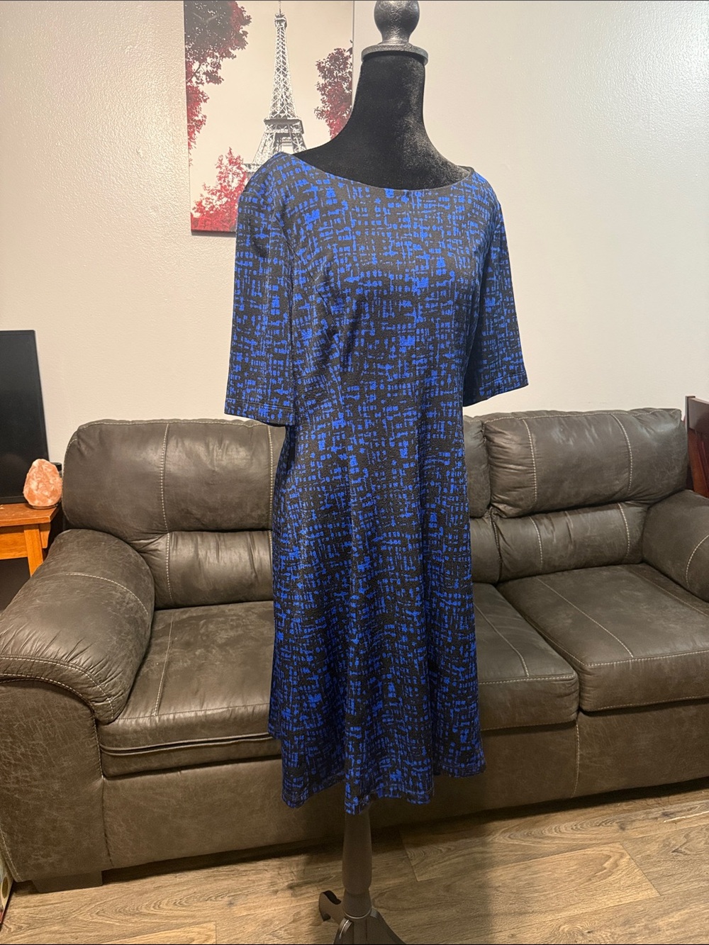 connected apparel Blue and Black Midi Dress with Abstract Print